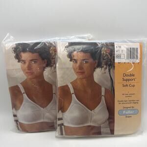 NWT WHITE Bali Double Support Style 4798 48B Seamless Stretch Soft Cup Bra 2 pk